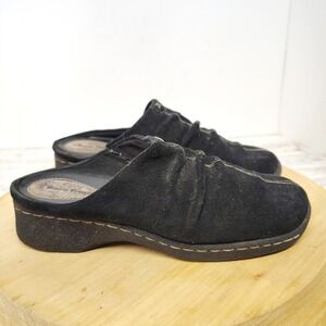 Bare Traps Black Suede Leather Slip On Clogs Mules Comfort Shoes Size 8M    (F8)